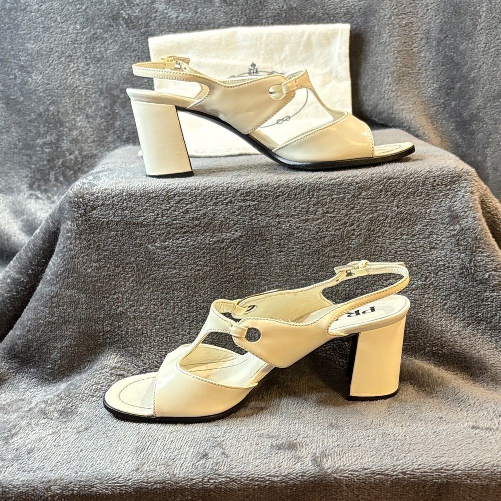 Prada Geometric Cream Logo Triangle Slingback Pumps In Argento 35.5 Sale As Is - Picture 7 of 15
